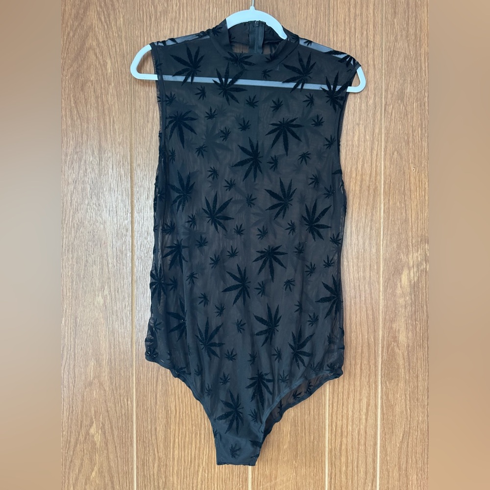 Black Mary Jane Leaf Pattern One Piece